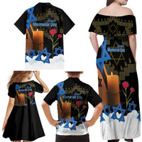 Israel Memorial Day Family Matching Off Shoulder Maxi Dress and Hawaiian Shirt Red Everlasting Flower With Candle Light