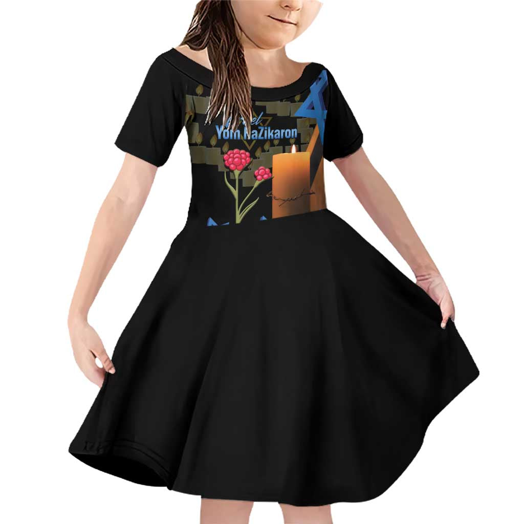 Israel Memorial Day Family Matching Off Shoulder Short Dress and Hawaiian Shirt Red Everlasting Flower With Candle Light