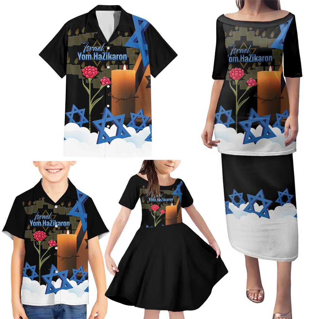 Israel Memorial Day Family Matching Puletasi and Hawaiian Shirt Red Everlasting Flower With Candle Light