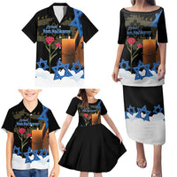 Israel Memorial Day Family Matching Puletasi and Hawaiian Shirt Red Everlasting Flower With Candle Light