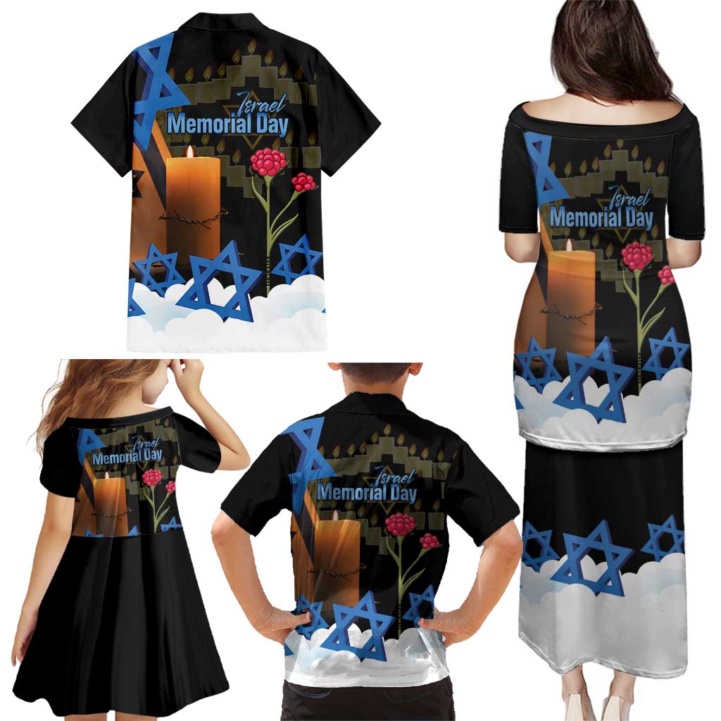Israel Memorial Day Family Matching Puletasi and Hawaiian Shirt Red Everlasting Flower With Candle Light
