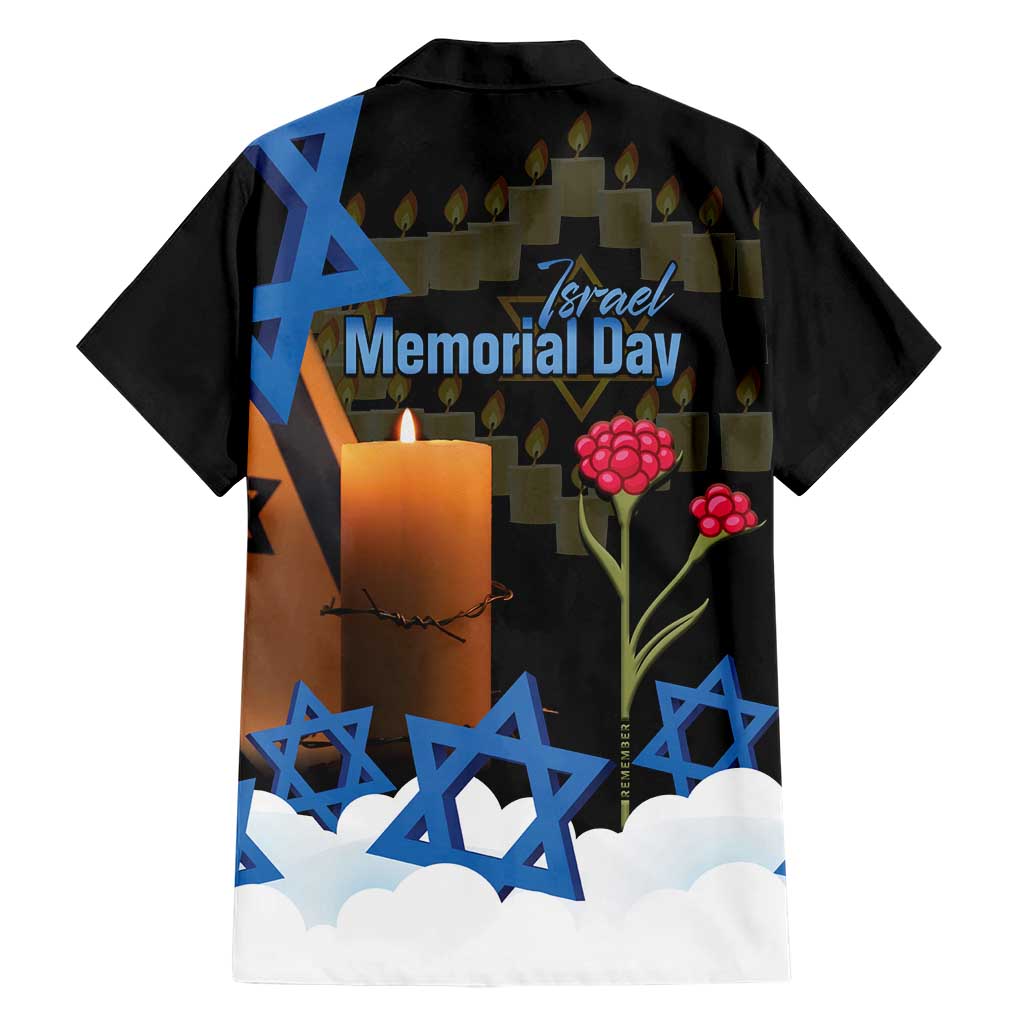 Israel Memorial Day Family Matching Short Sleeve Bodycon Dress and Hawaiian Shirt Red Everlasting Flower With Candle Light