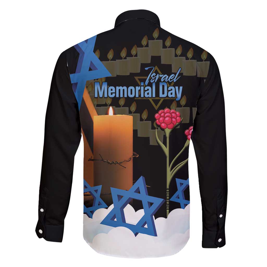 Israel Memorial Day Family Matching Short Sleeve Bodycon Dress and Hawaiian Shirt Red Everlasting Flower With Candle Light