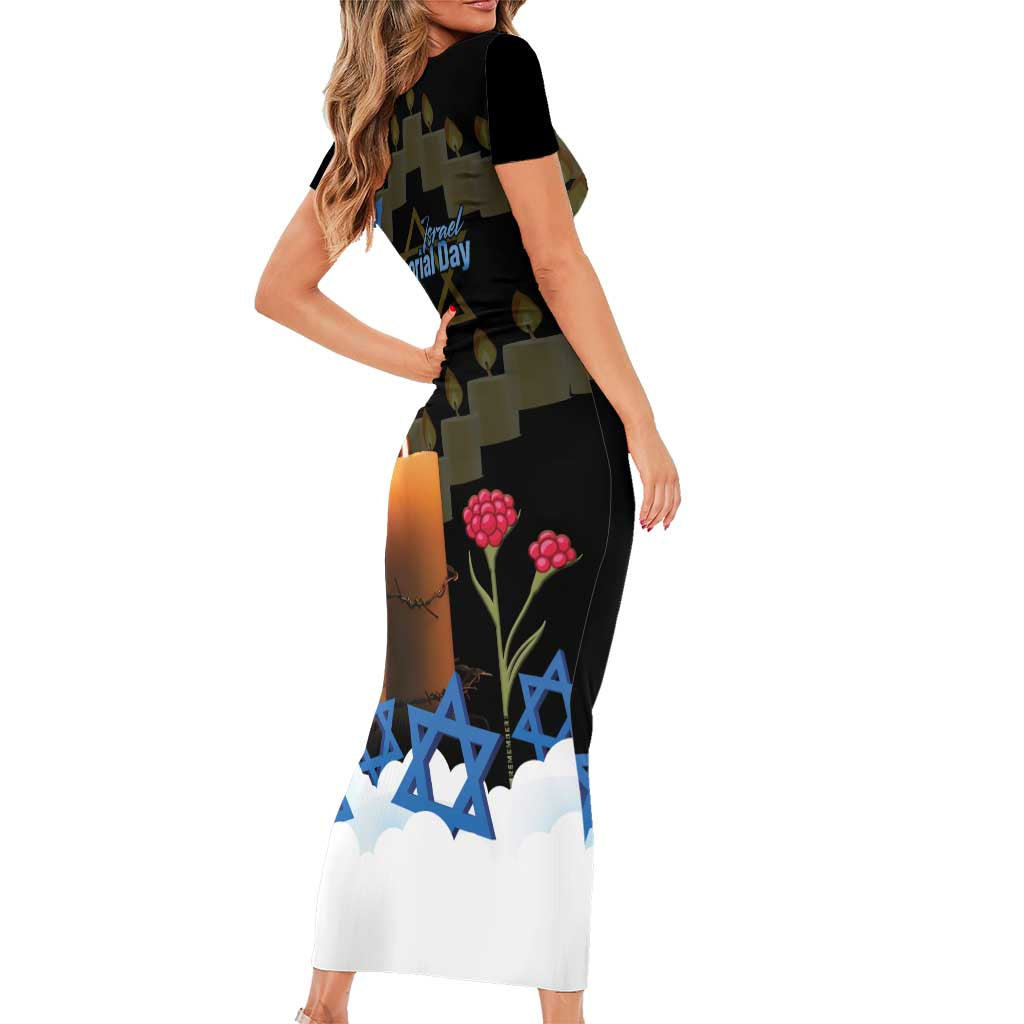 Israel Memorial Day Family Matching Short Sleeve Bodycon Dress and Hawaiian Shirt Red Everlasting Flower With Candle Light