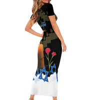 Israel Memorial Day Family Matching Short Sleeve Bodycon Dress and Hawaiian Shirt Red Everlasting Flower With Candle Light