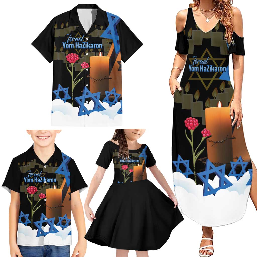 Israel Memorial Day Family Matching Summer Maxi Dress and Hawaiian Shirt Red Everlasting Flower With Candle Light