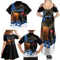Israel Memorial Day Family Matching Summer Maxi Dress and Hawaiian Shirt Red Everlasting Flower With Candle Light