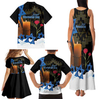 Israel Memorial Day Family Matching Tank Maxi Dress and Hawaiian Shirt Red Everlasting Flower With Candle Light