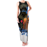 Israel Memorial Day Family Matching Tank Maxi Dress and Hawaiian Shirt Red Everlasting Flower With Candle Light