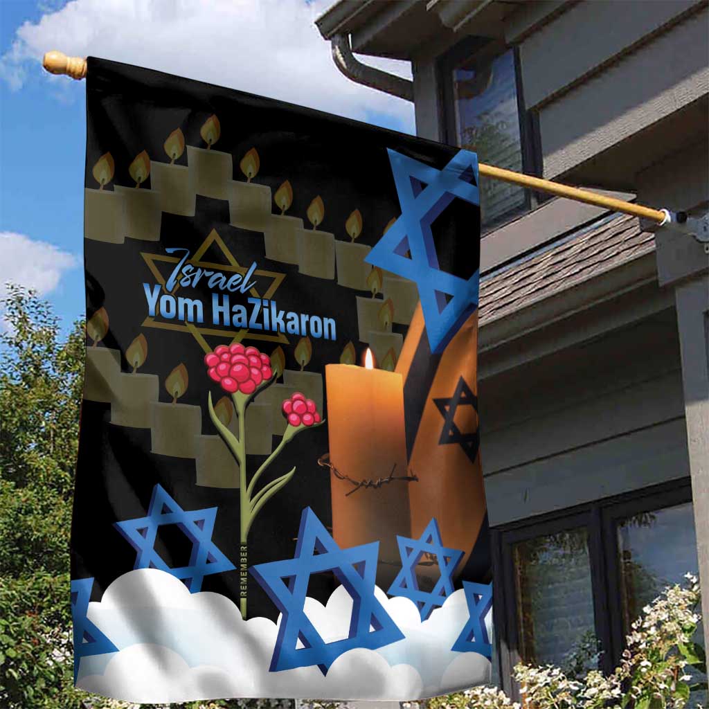 Israel Memorial Day Garden Flag Red Everlasting Flower With Candle Light