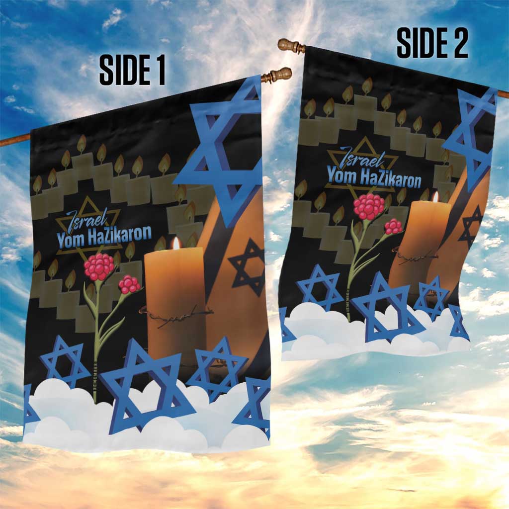 Israel Memorial Day Garden Flag Red Everlasting Flower With Candle Light