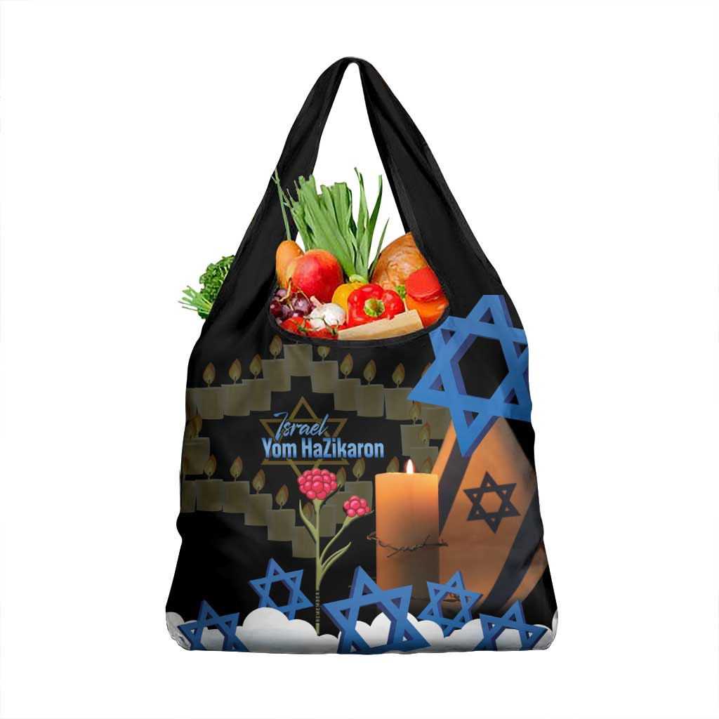 Israel Memorial Day Grocery Bag Red Everlasting Flower With Candle Light