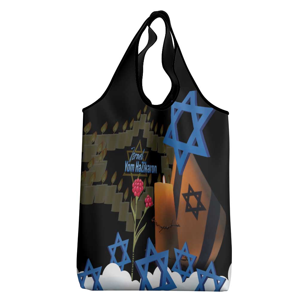 Israel Memorial Day Grocery Bag Red Everlasting Flower With Candle Light