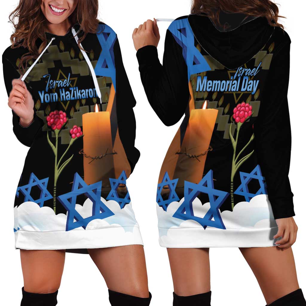 Israel Memorial Day Hoodie Dress Red Everlasting Flower With Candle Light