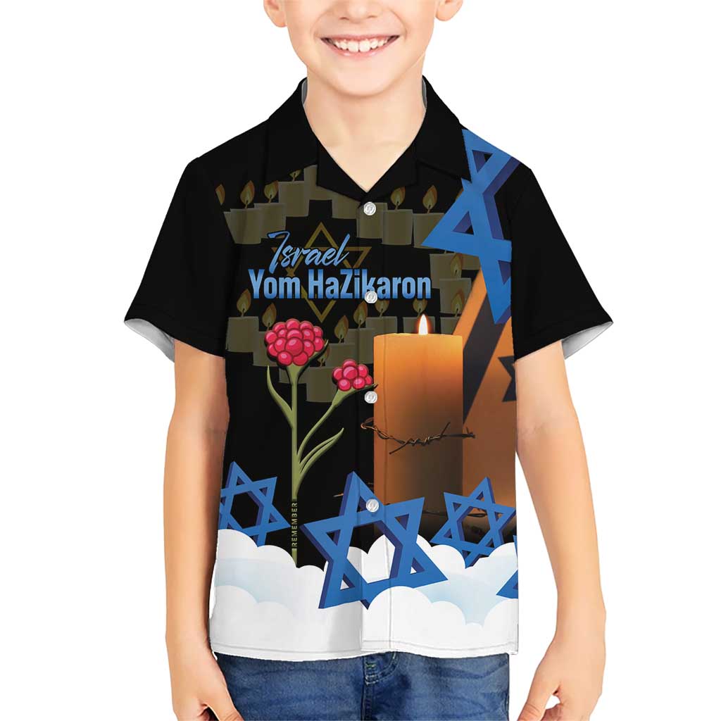 Israel Memorial Day Kid Hawaiian Shirt Red Everlasting Flower With Candle Light