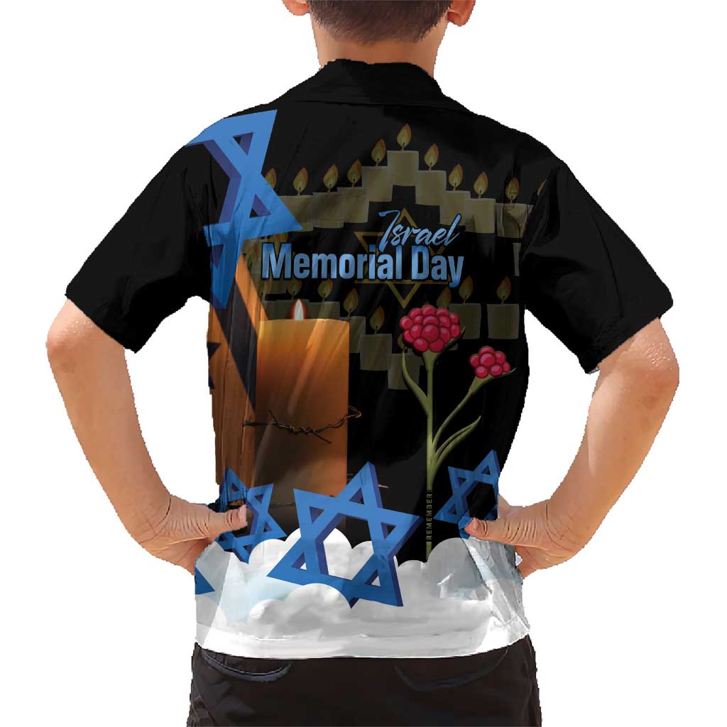 Israel Memorial Day Kid Hawaiian Shirt Red Everlasting Flower With Candle Light
