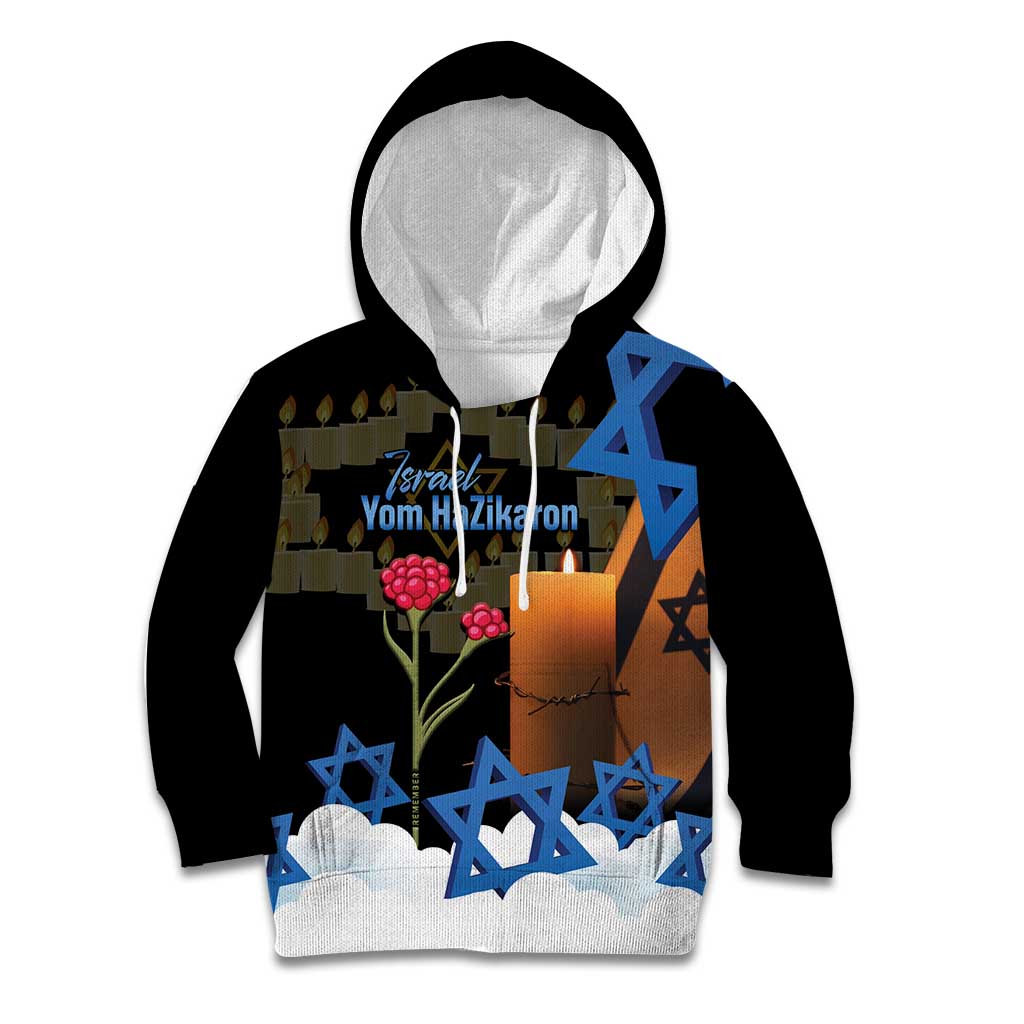 Israel Memorial Day Kid Hoodie Red Everlasting Flower With Candle Light