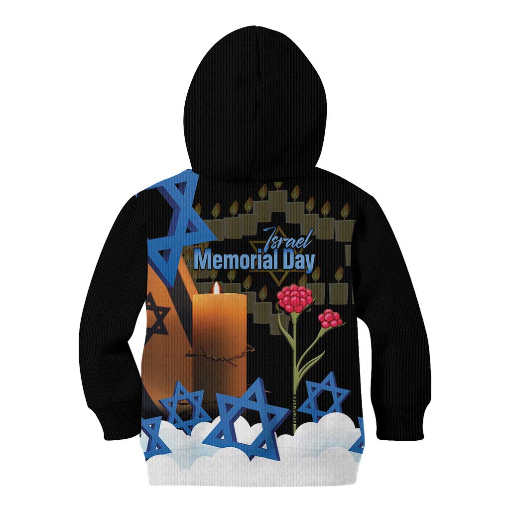 Israel Memorial Day Kid Hoodie Red Everlasting Flower With Candle Light