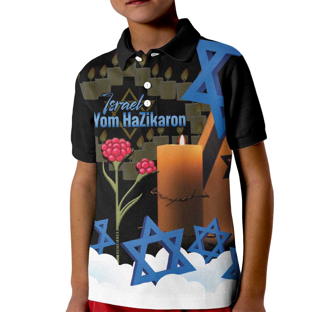 Israel Memorial Day Kid Polo Shirt Red Everlasting Flower With Candle Light