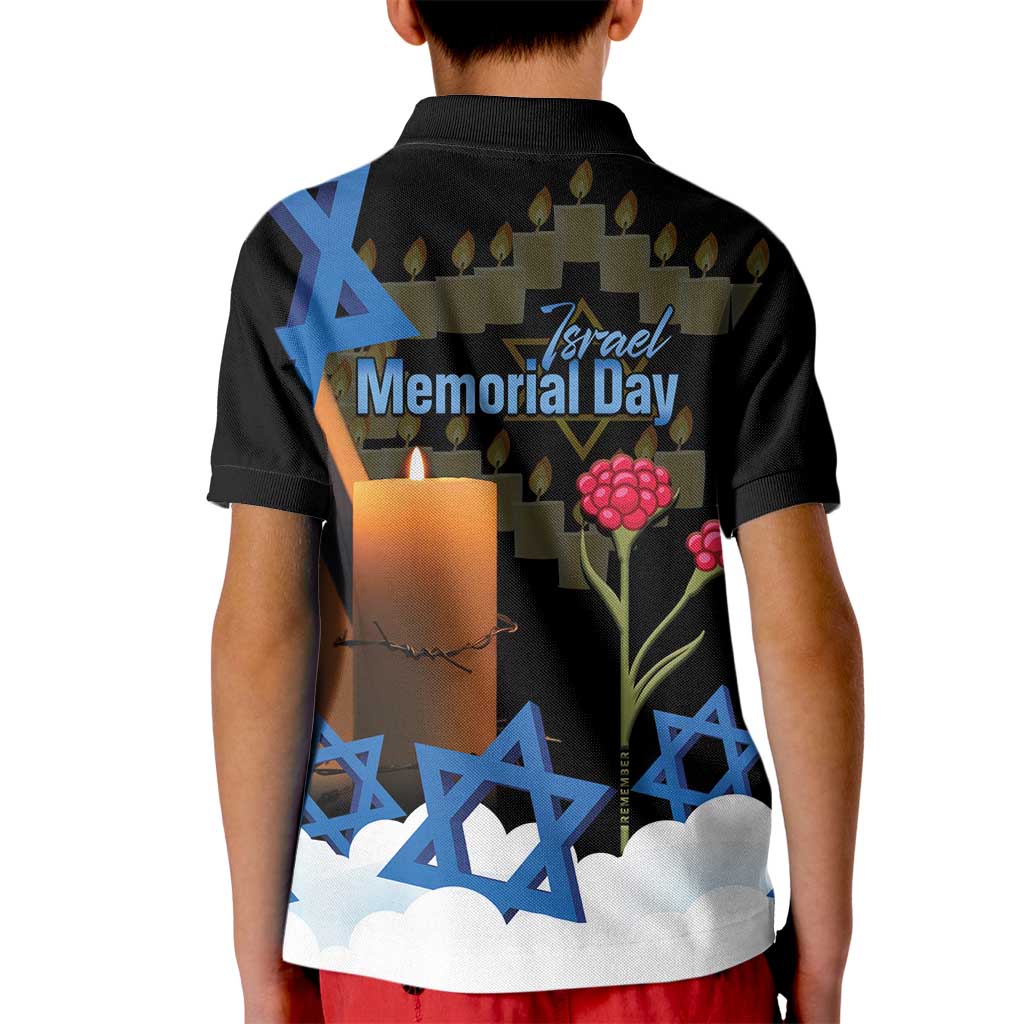 Israel Memorial Day Kid Polo Shirt Red Everlasting Flower With Candle Light