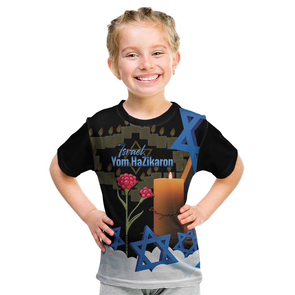 Israel Memorial Day Kid T Shirt Red Everlasting Flower With Candle Light