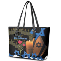 Israel Memorial Day Leather Tote Bag Red Everlasting Flower With Candle Light