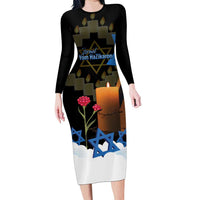 Israel Memorial Day Long Sleeve Bodycon Dress Red Everlasting Flower With Candle Light