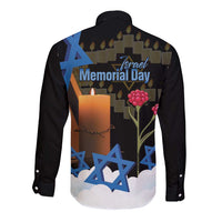Israel Memorial Day Long Sleeve Button Shirt Red Everlasting Flower With Candle Light