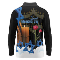 Israel Memorial Day Long Sleeve Polo Shirt Red Everlasting Flower With Candle Light