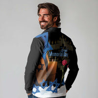 Israel Memorial Day Long Sleeve Polo Shirt Red Everlasting Flower With Candle Light