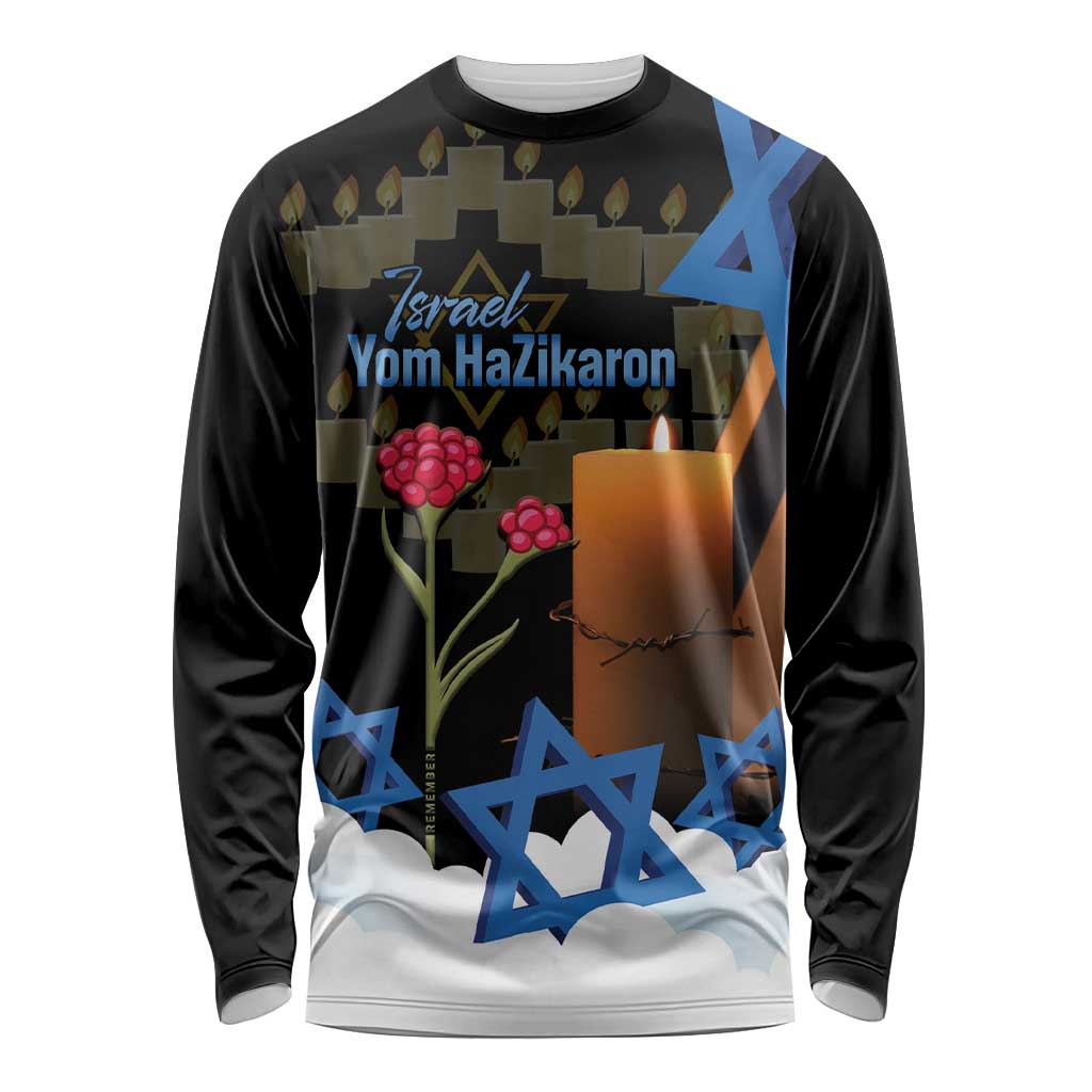 Israel Memorial Day Long Sleeve Shirt Red Everlasting Flower With Candle Light