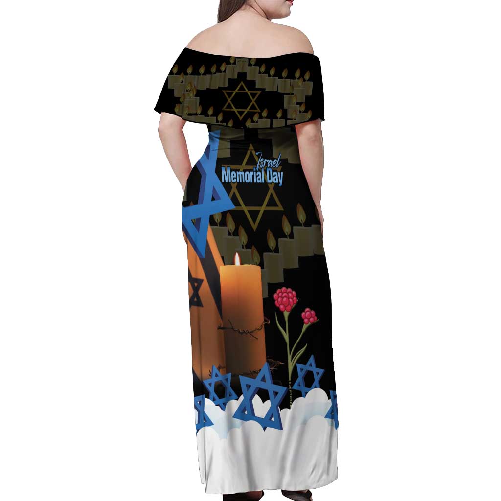 Israel Memorial Day Off Shoulder Maxi Dress Red Everlasting Flower With Candle Light