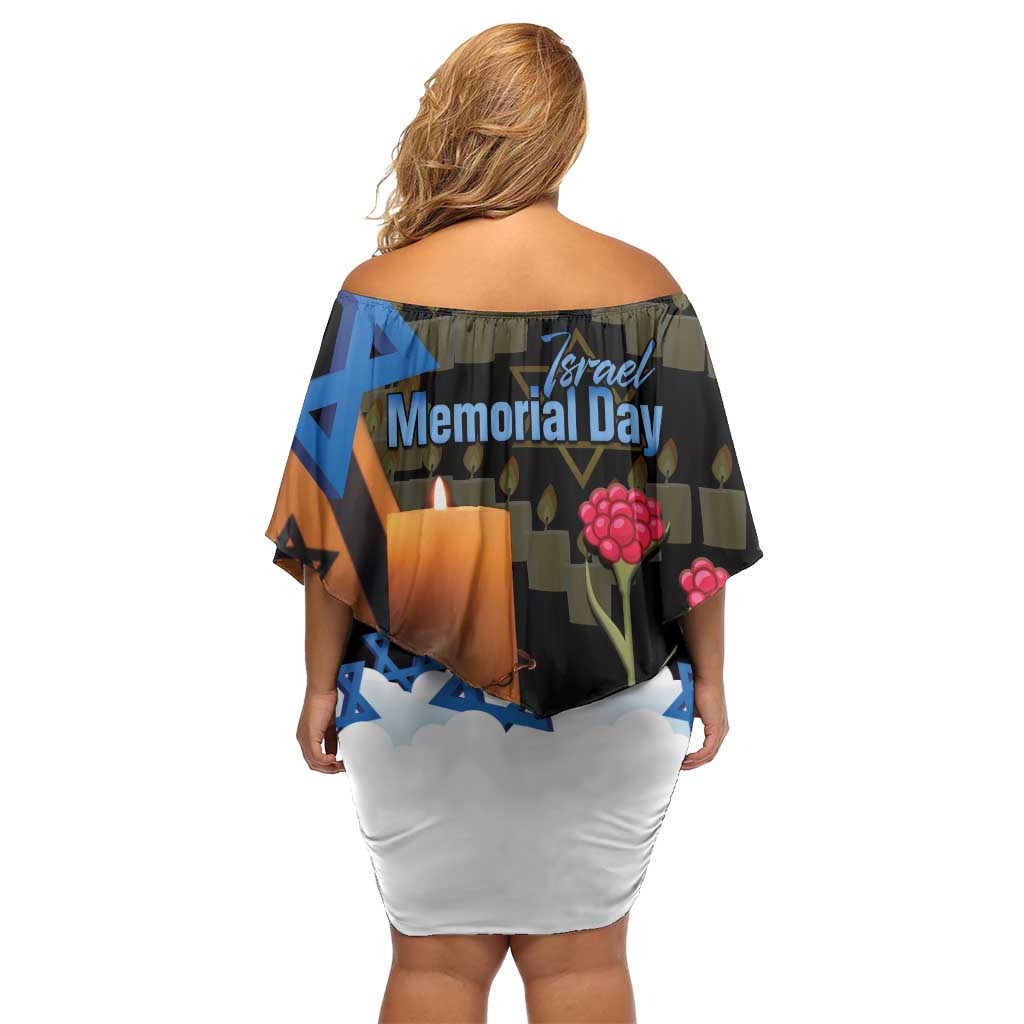 Israel Memorial Day Off Shoulder Short Dress Red Everlasting Flower With Candle Light