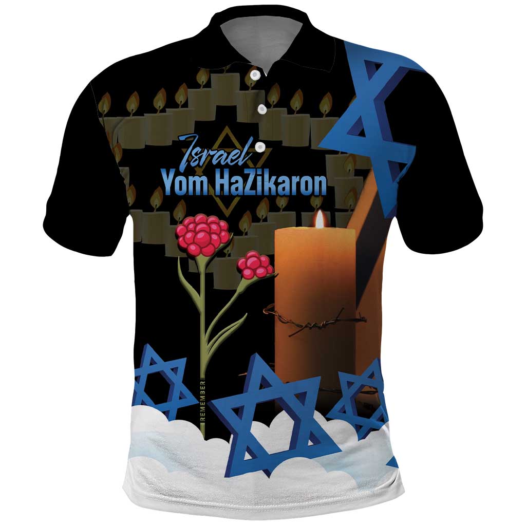 Israel Memorial Day Polo Shirt Red Everlasting Flower With Candle Light