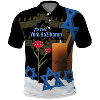 Israel Memorial Day Polo Shirt Red Everlasting Flower With Candle Light