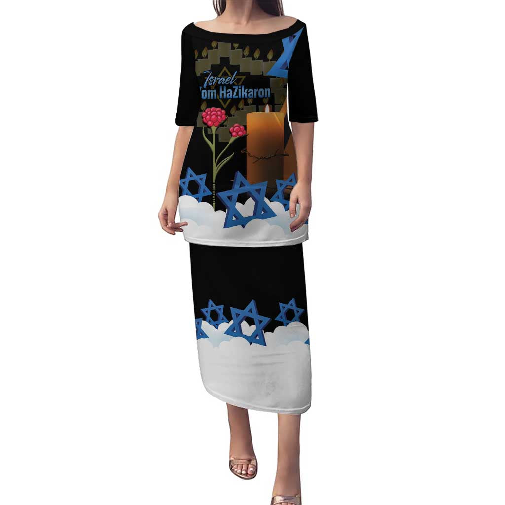 Israel Memorial Day Puletasi Red Everlasting Flower With Candle Light