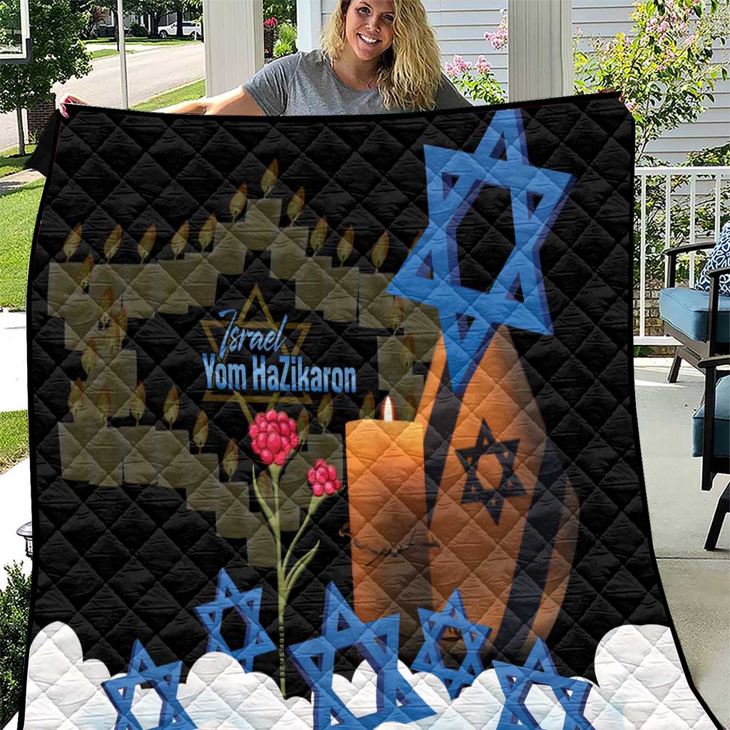 Israel Memorial Day Quilt Red Everlasting Flower With Candle Light