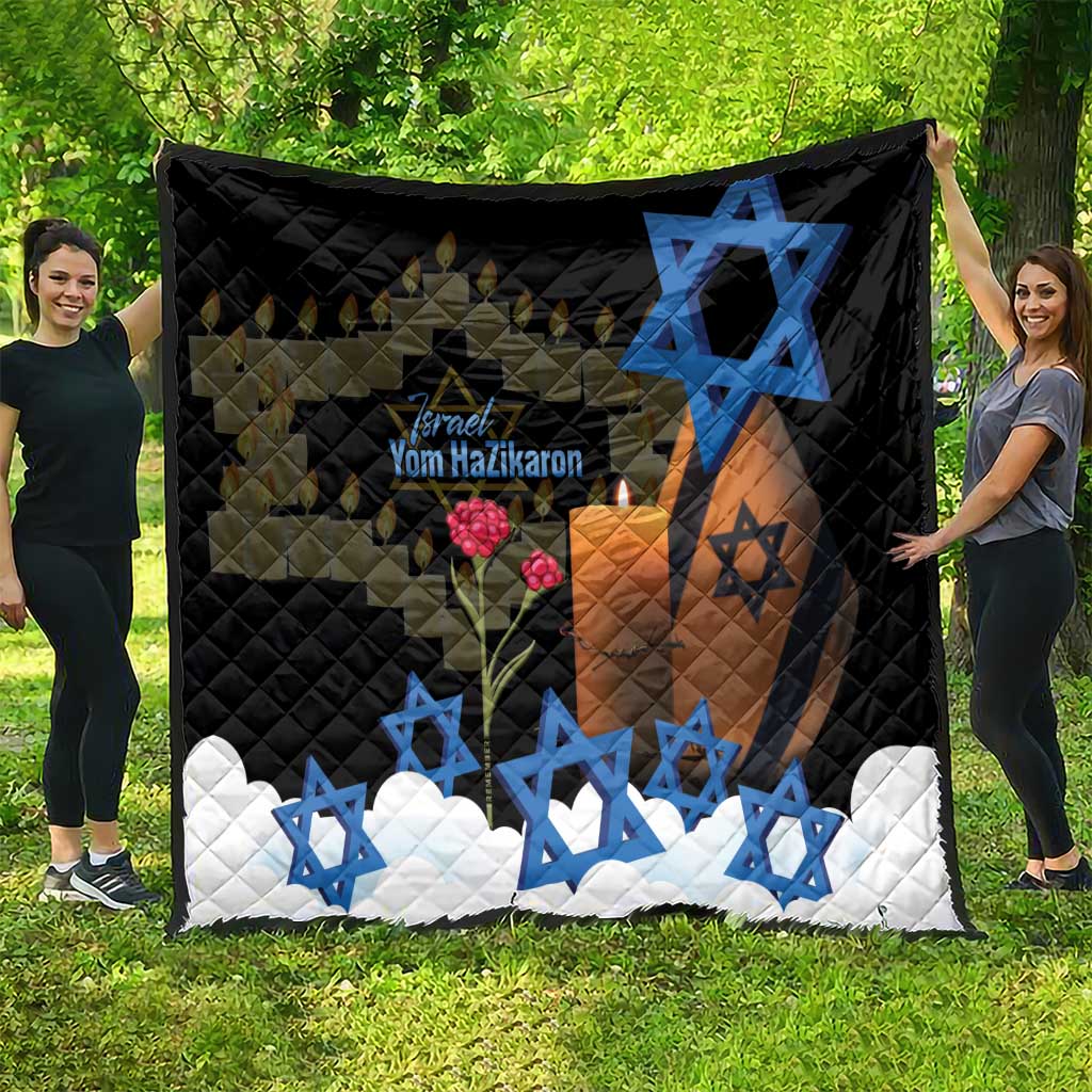 Israel Memorial Day Quilt Red Everlasting Flower With Candle Light