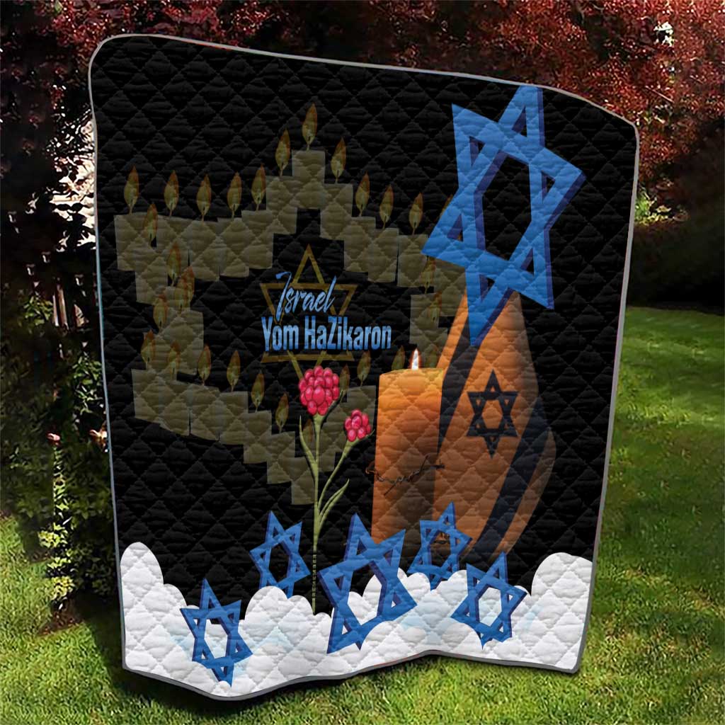 Israel Memorial Day Quilt Red Everlasting Flower With Candle Light