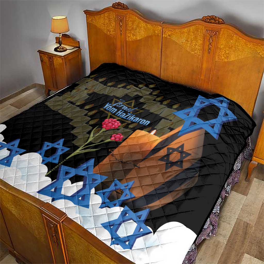 Israel Memorial Day Quilt Red Everlasting Flower With Candle Light