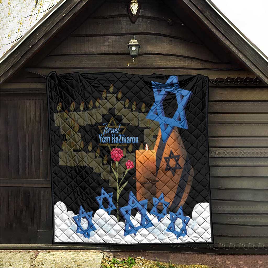 Israel Memorial Day Quilt Red Everlasting Flower With Candle Light