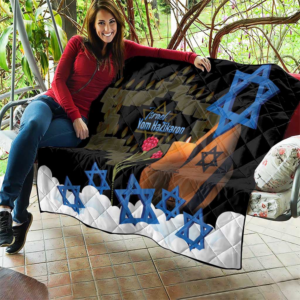 Israel Memorial Day Quilt Red Everlasting Flower With Candle Light