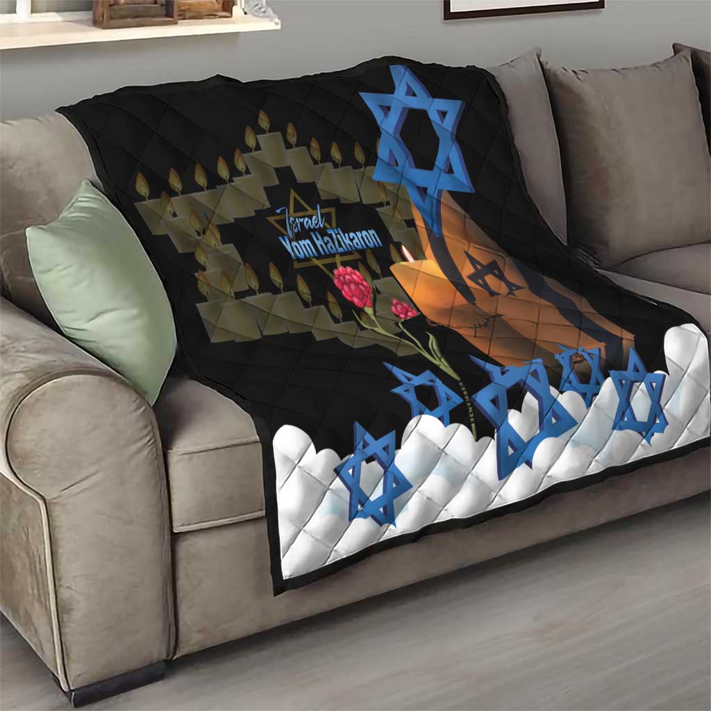 Israel Memorial Day Quilt Red Everlasting Flower With Candle Light