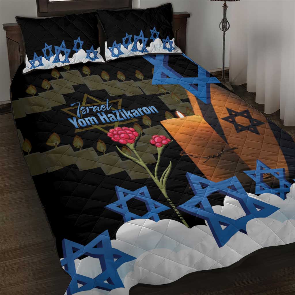 Israel Memorial Day Quilt Bed Set Red Everlasting Flower With Candle Light