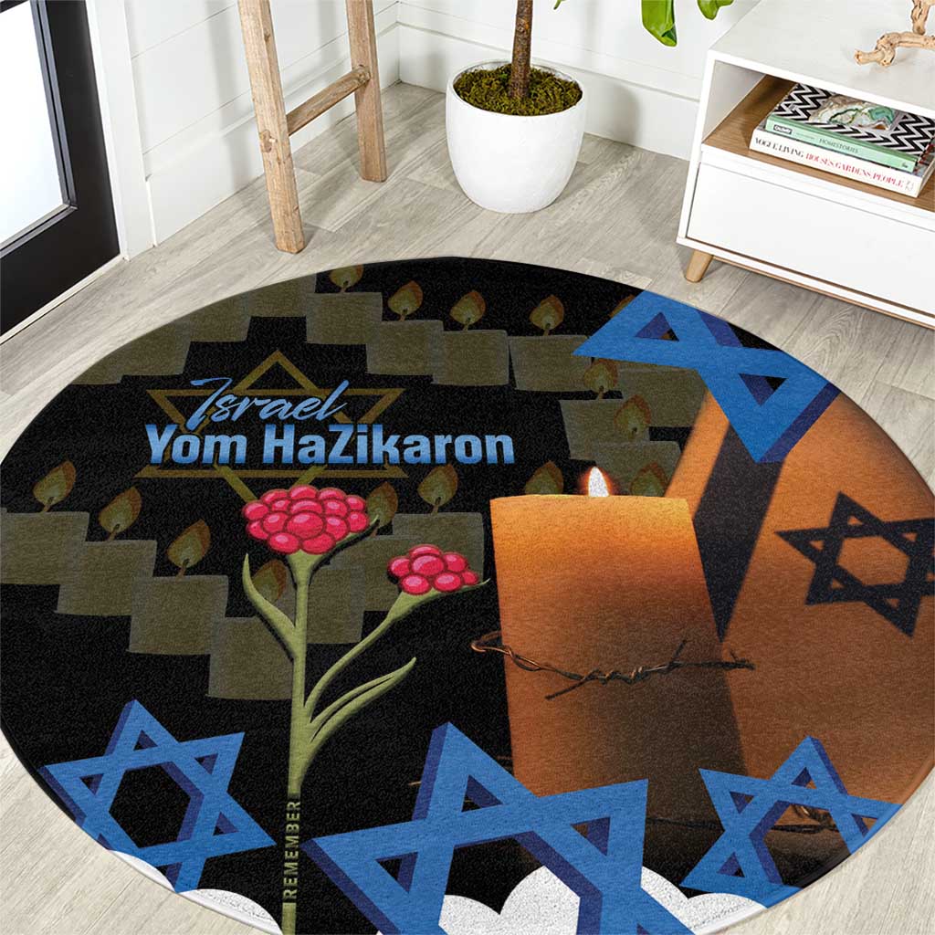 Israel Memorial Day Round Carpet Red Everlasting Flower With Candle Light
