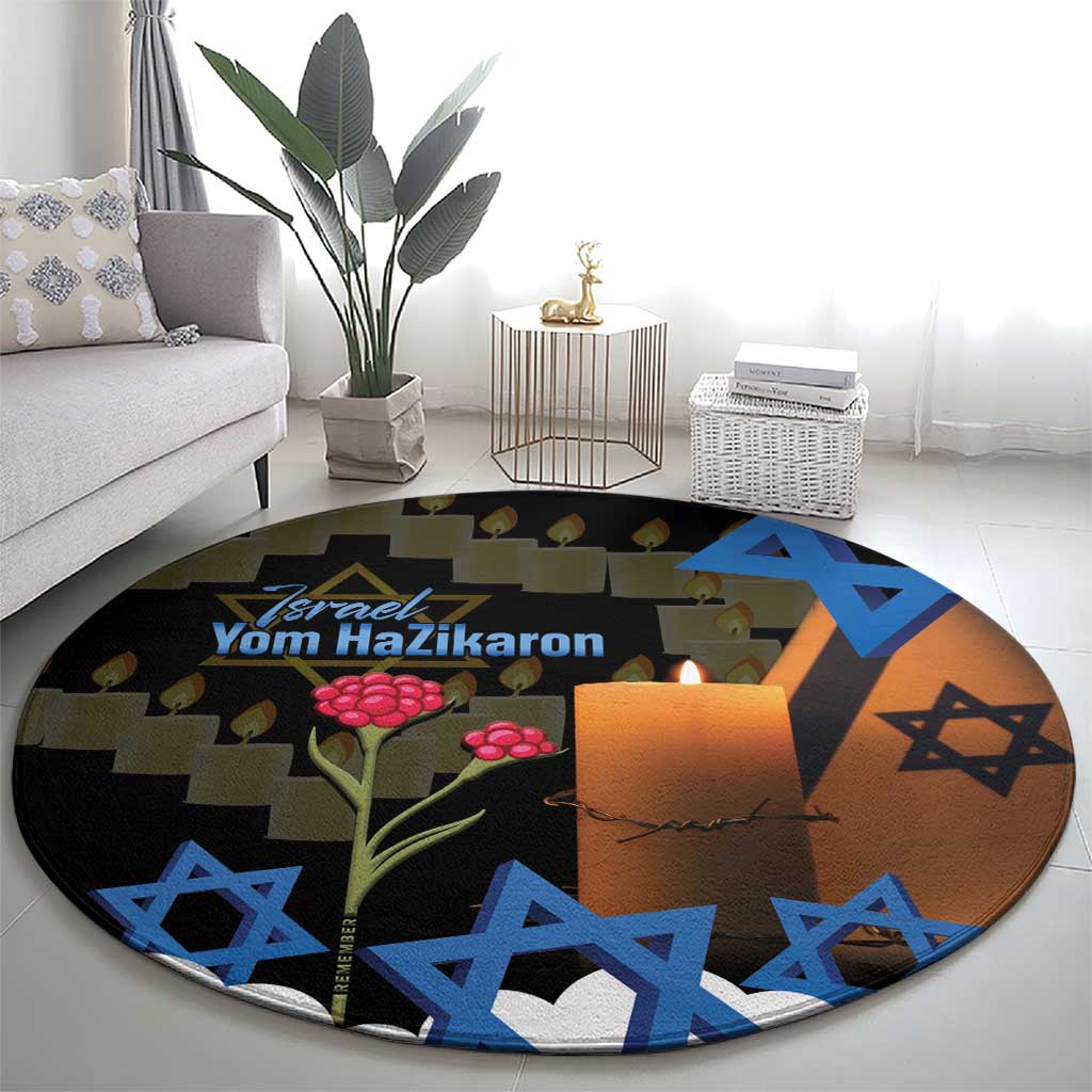 Israel Memorial Day Round Carpet Red Everlasting Flower With Candle Light