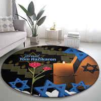 Israel Memorial Day Round Carpet Red Everlasting Flower With Candle Light