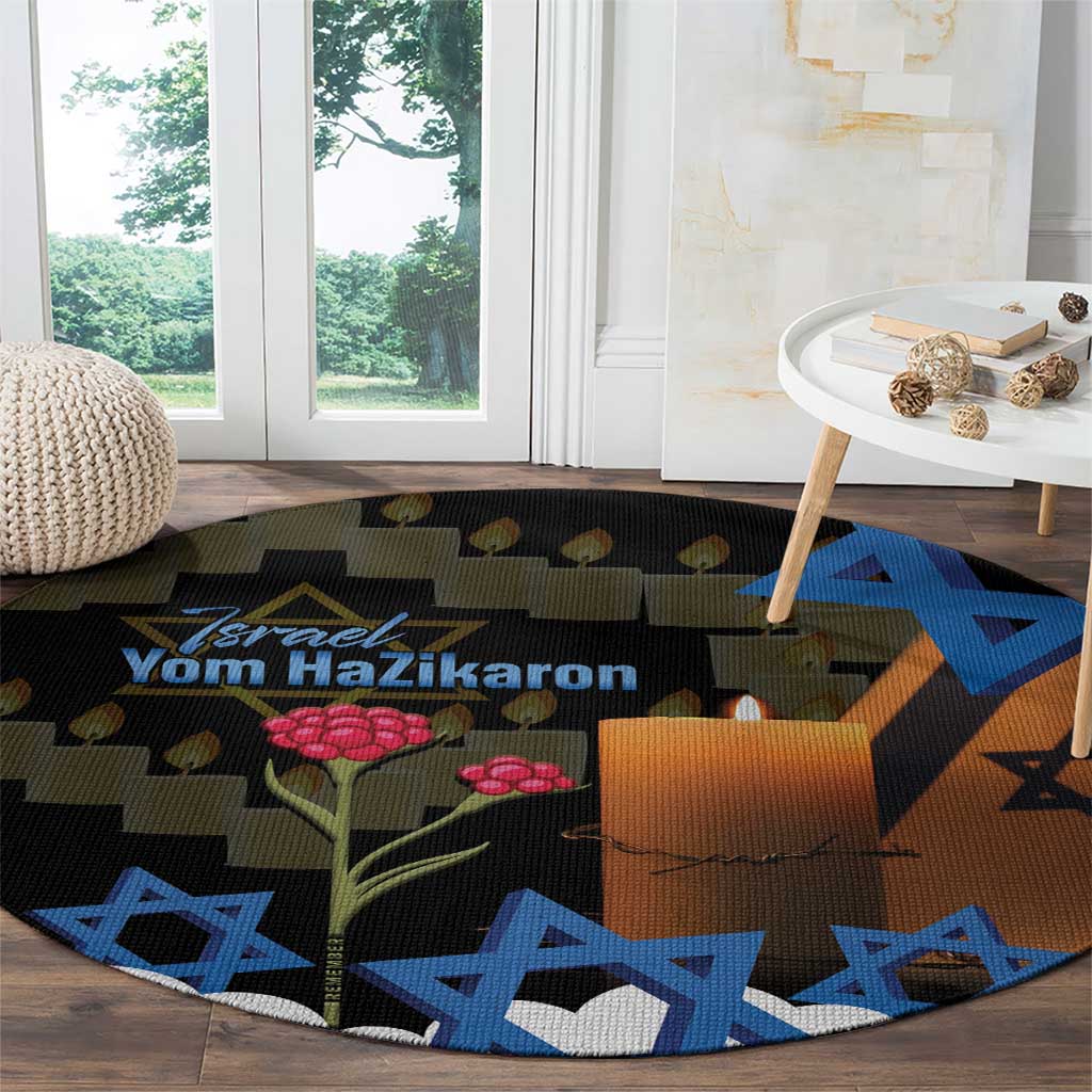 Israel Memorial Day Round Carpet Red Everlasting Flower With Candle Light