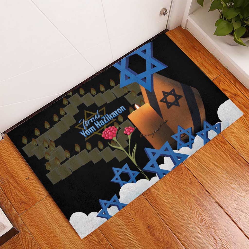 Israel Memorial Day Rubber Doormat Red Everlasting Flower With Candle Light