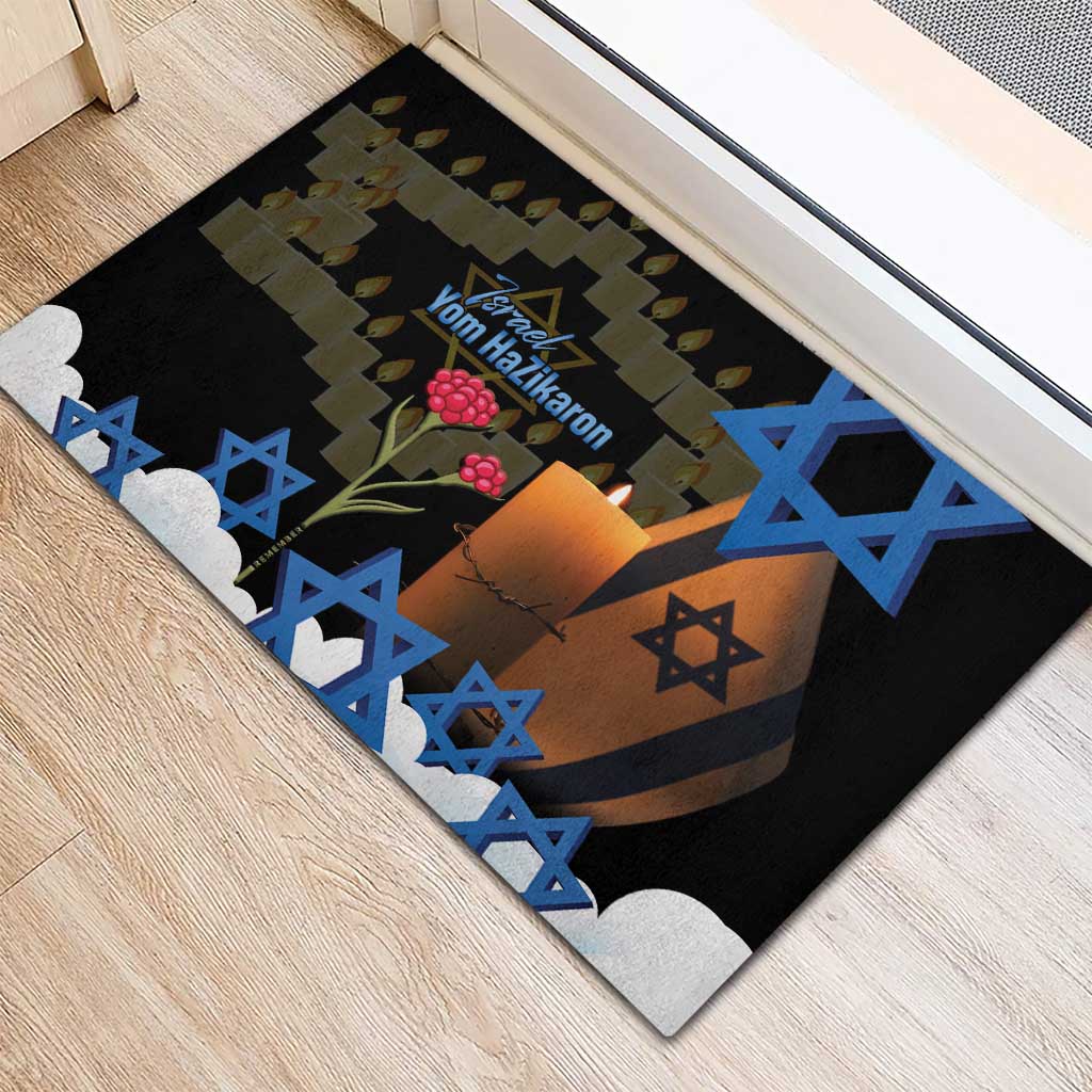 Israel Memorial Day Rubber Doormat Red Everlasting Flower With Candle Light